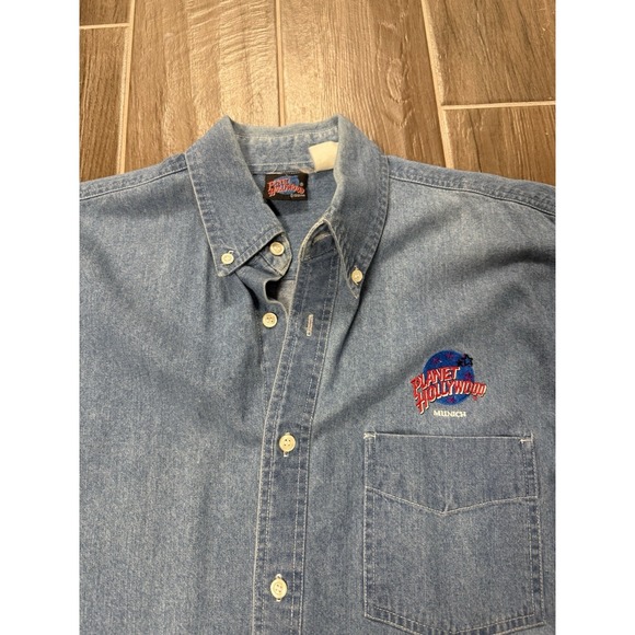 Vintage Planet Hollywood Munich Denim Button Down Shirt USA Made Size L - Picture 3 of 5